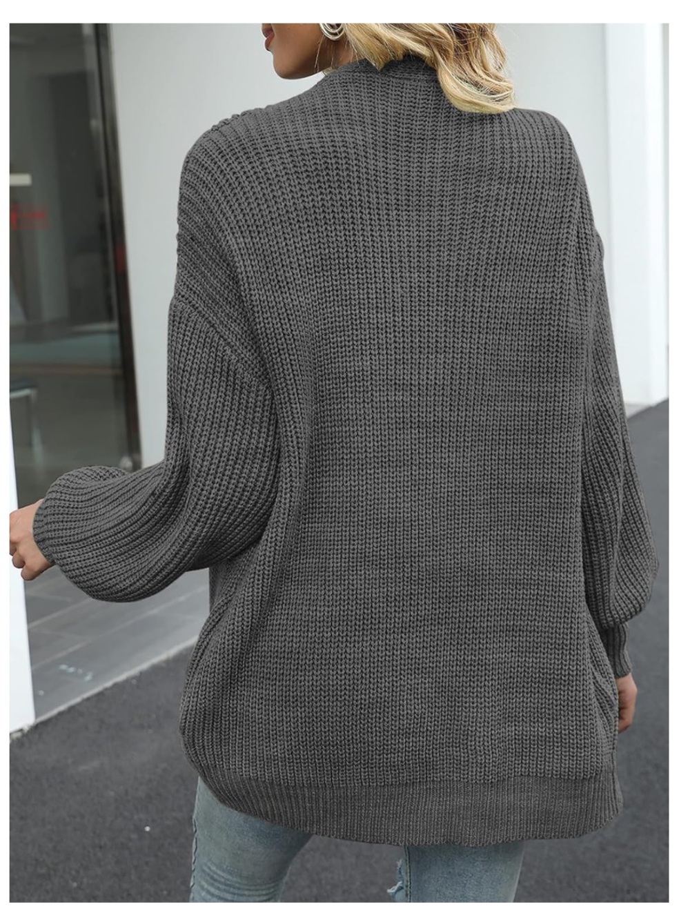 Cozy Open-Front Gray Chunky Knit Cardigan - Picture 3 of 9